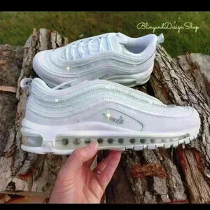 Womens Nike Air Max 97 Shoes All White Custom with Crystals Sneakers
